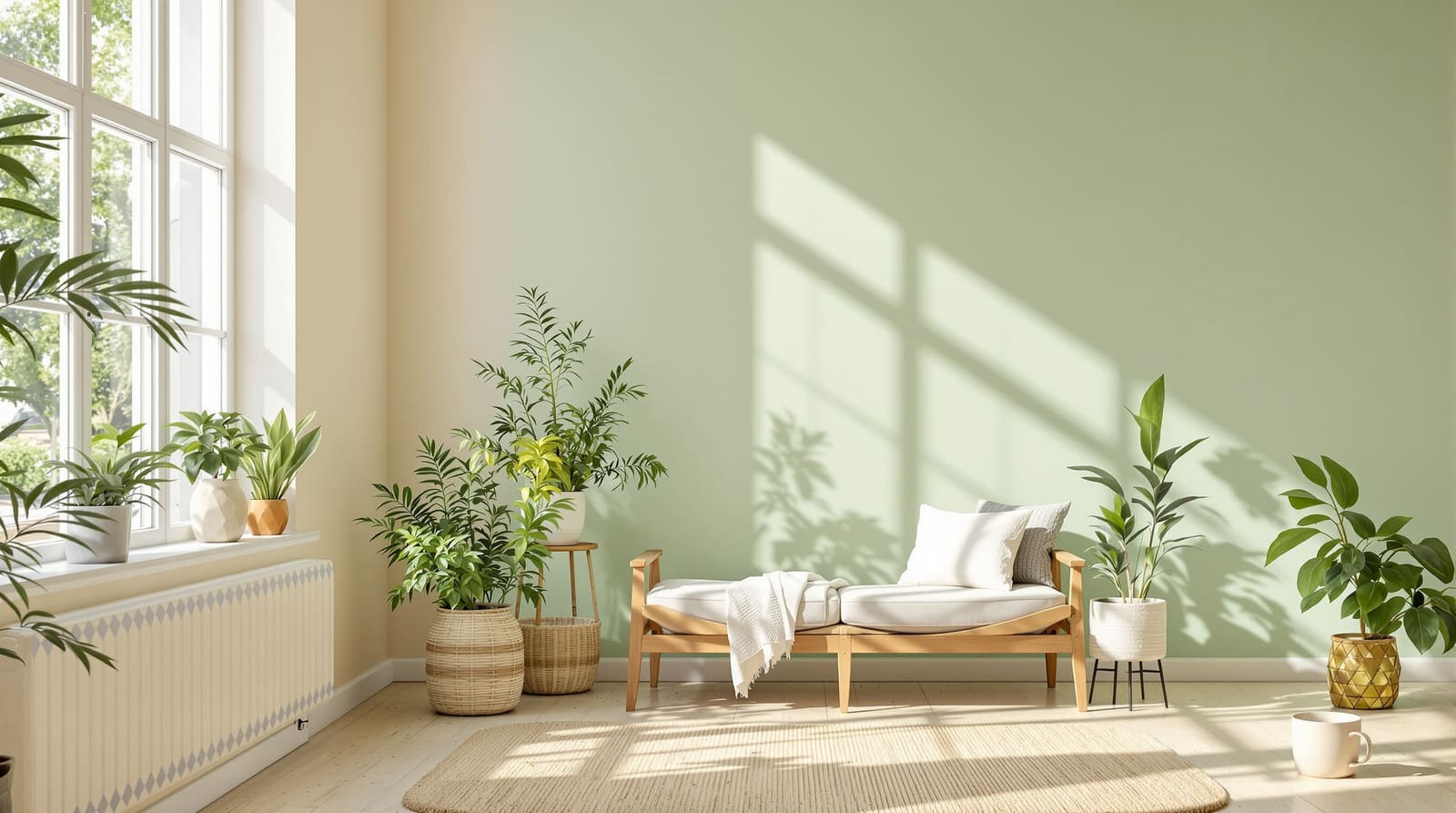 Eco-friendly interior with natural light and plants
